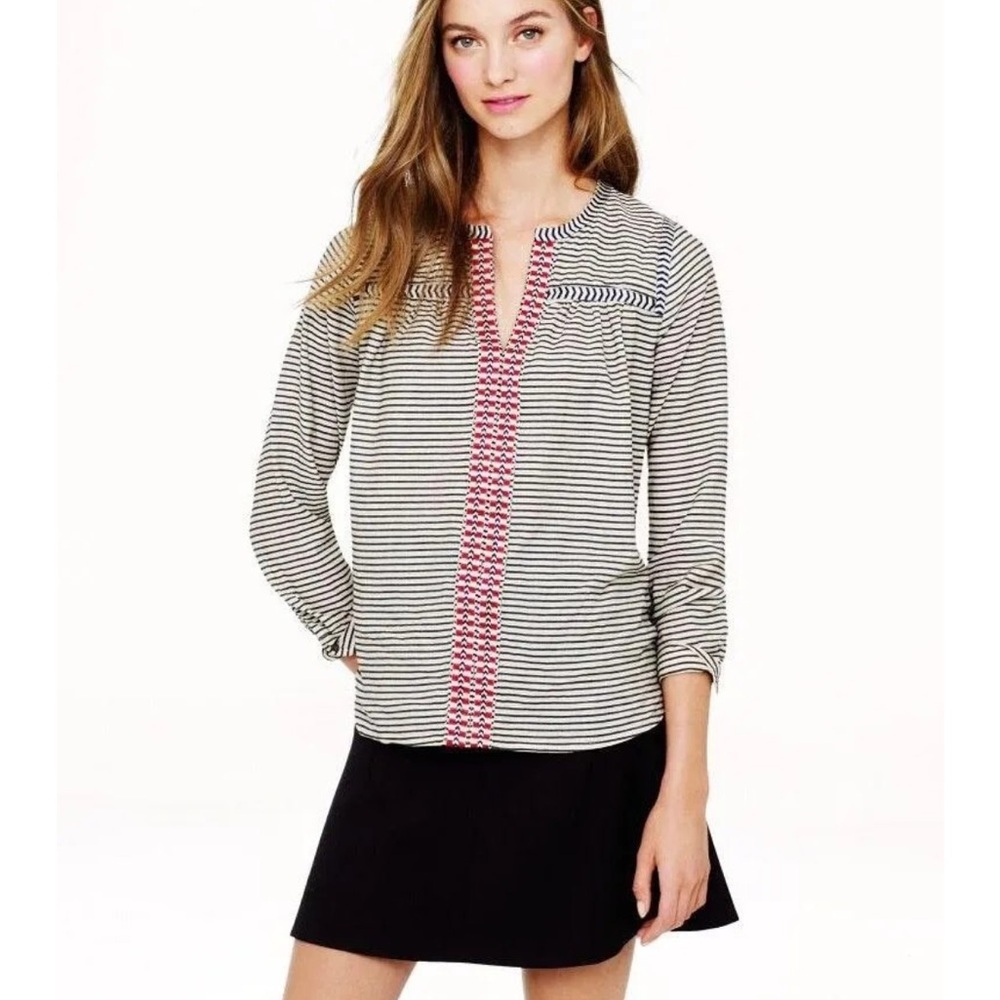 J Crew Embroidered Peasant Top